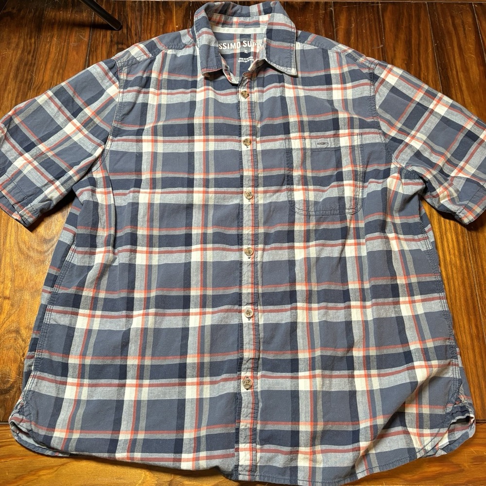 Mossimo Supply Co Blue Red Plaid Short Sleeve Button Up Shirt Men's Sz XL A610
